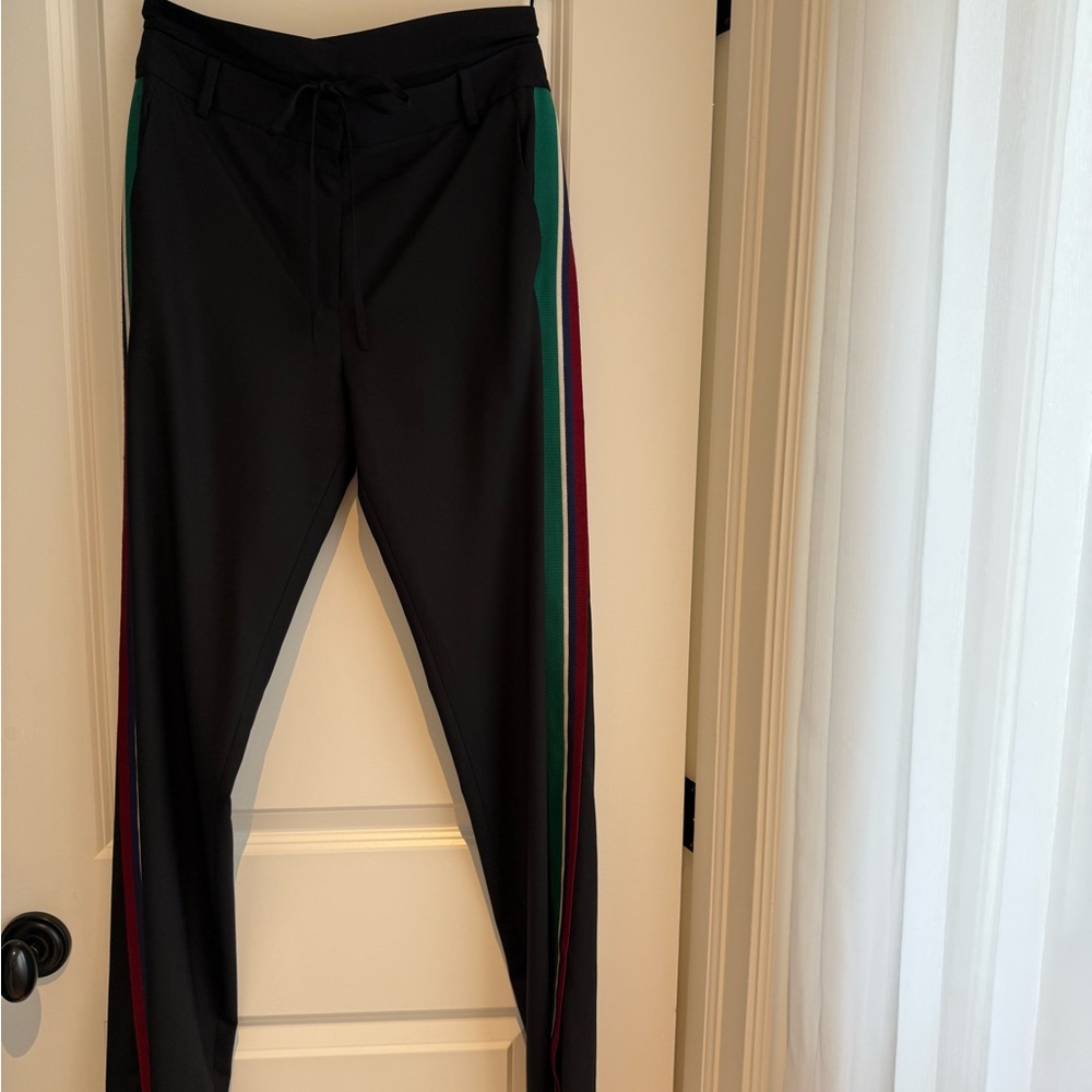 TIBI Black Double Waist Pants w/ Sport Stripe